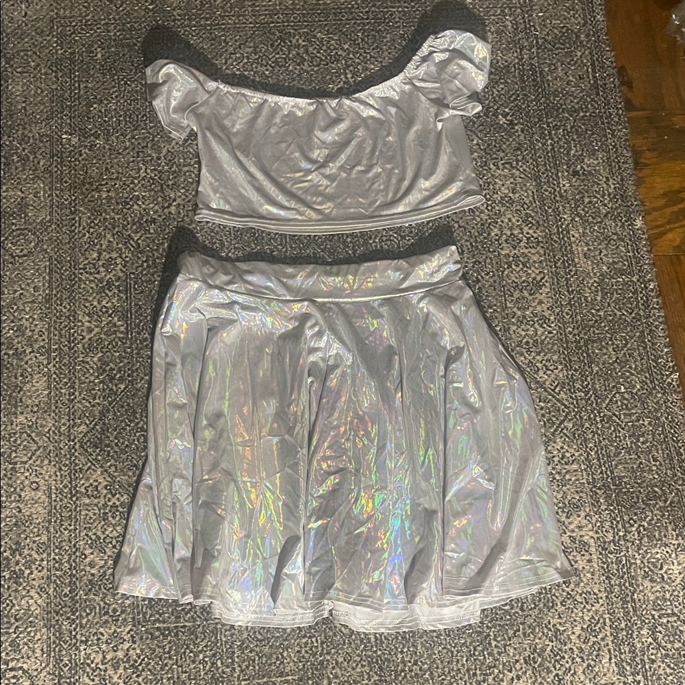 Shimmering Silver Kids Top and Skirt Set